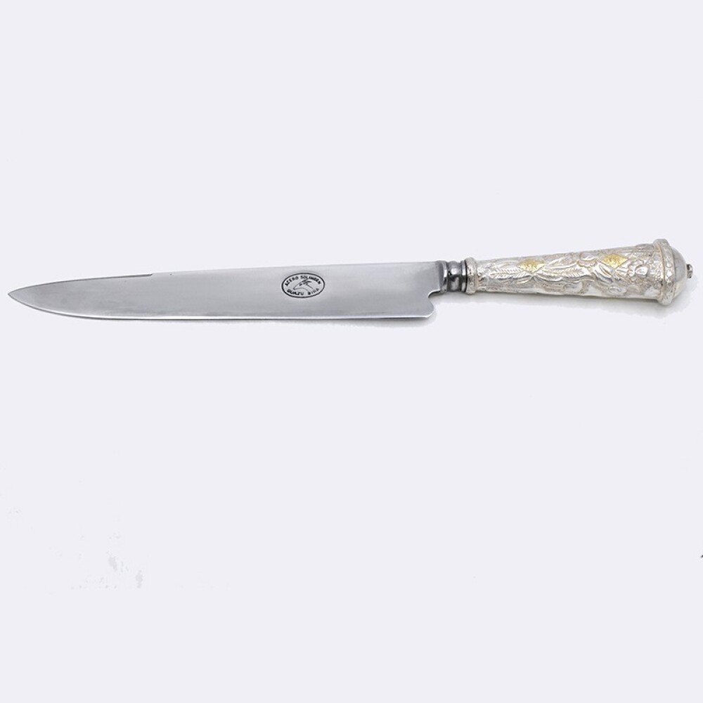 Cuchillo Hoja 20 Cm, Cabo De Plata Y Oro, Con Vaina De Cuero Cuchillo Hoja 20 Cm, Cabo De Plata Y Oro, Con Vaina De Cuero
