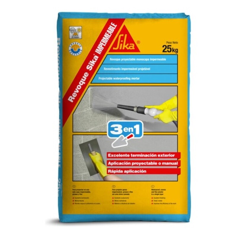 Revoque 3 en 1 Sika Impermeable Bolsa 25 Kilos Revoque 3 en 1 Sika Impermeable Bolsa 25 Kilos
