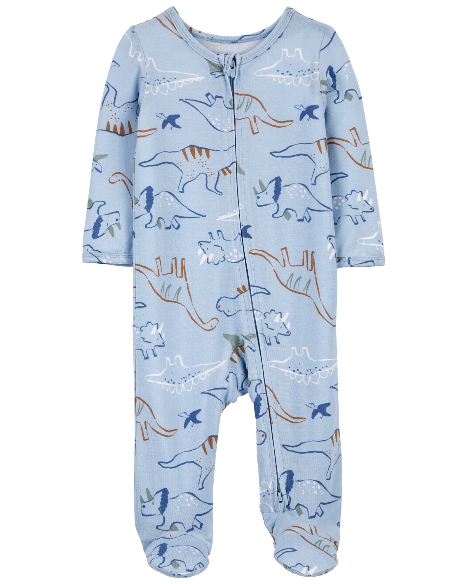 Pijama uno pieza de viscosa Ecovero, con pie, diseño dinos, línea Purelysoft. Talles PRE-9M Sin color