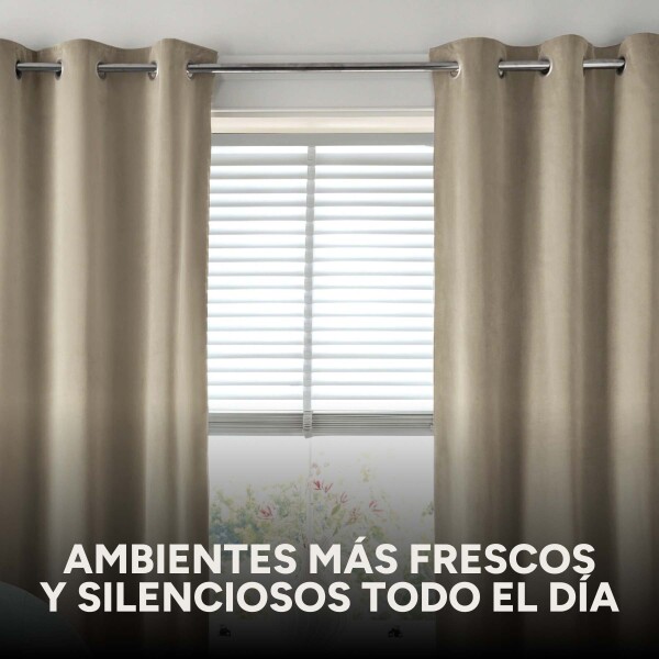 Cortina Blackout 100% Engomada Termica Set 2 Paños Tipo Lino Variante Color Beige