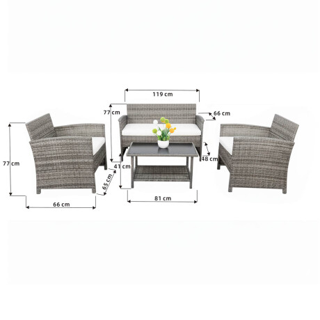 Set X4 Juego Jardín Ratán Sillones + Mesa Patio Gris
