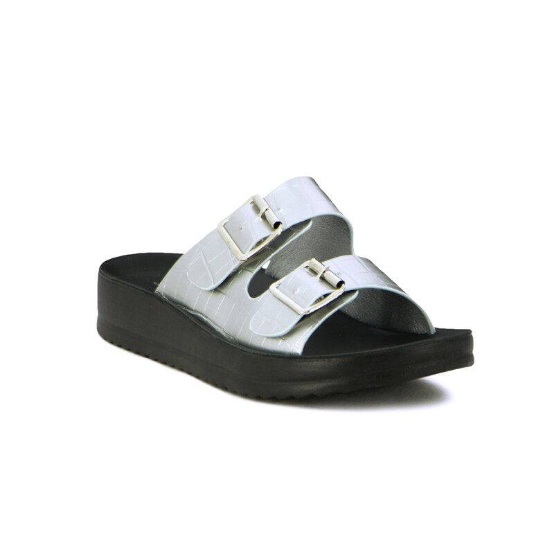 Sandalias Mujer Darkness Dos Tiras Con Hebilla Plata
