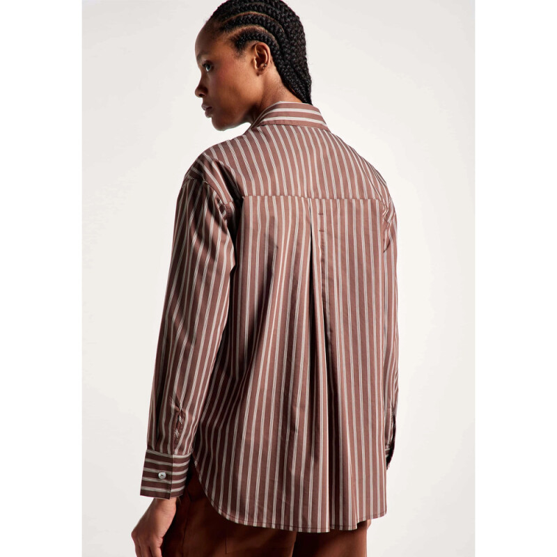 CAMISA ML FEM OFF WHITE E MARROM ESCURO