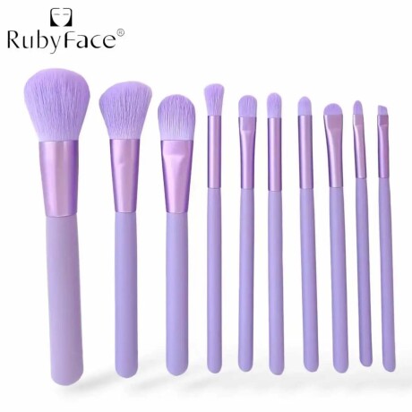 Set Completo Maquillaje 10 Piezas Brochas Pinceles y Estuche Violeta