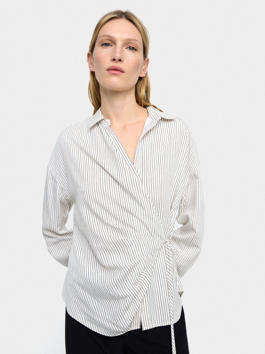 Camisa A Rayas Con Cruzado Y Drapeado multicolor