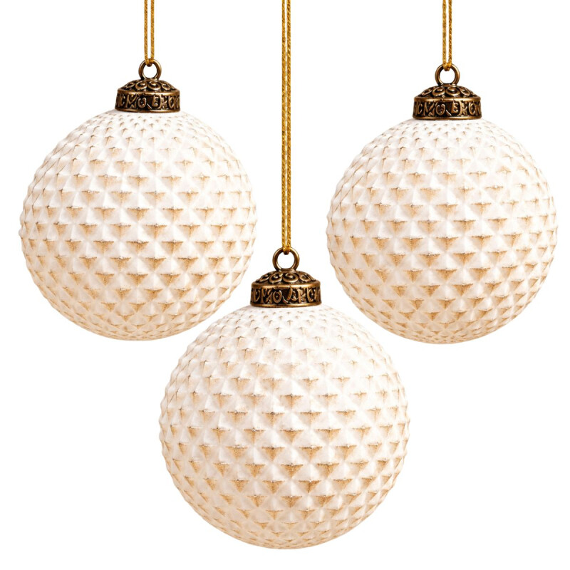 Esferas Navideñas Blancas con Efecto Patinado x3 Esferas Navideñas Blancas con Efecto Patinado x3