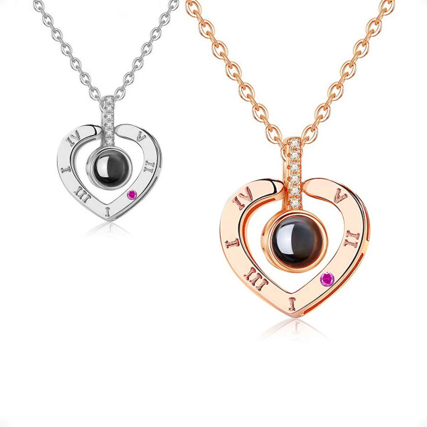 Collar de Colgante de Te amo con Proyección de 100 Idiomas con Forma de Corazón Golden Rose
