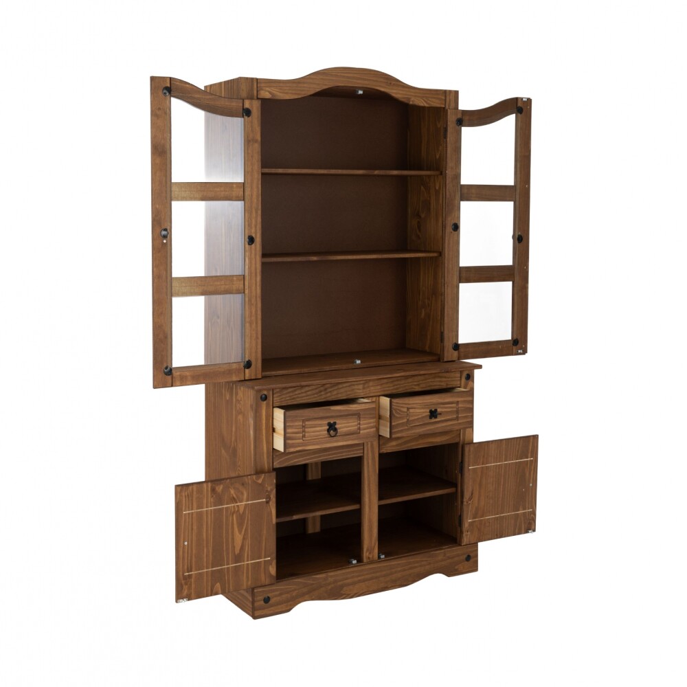 Cristalero Madera Maciza Linea Mexicana 4 Puertas Nogal