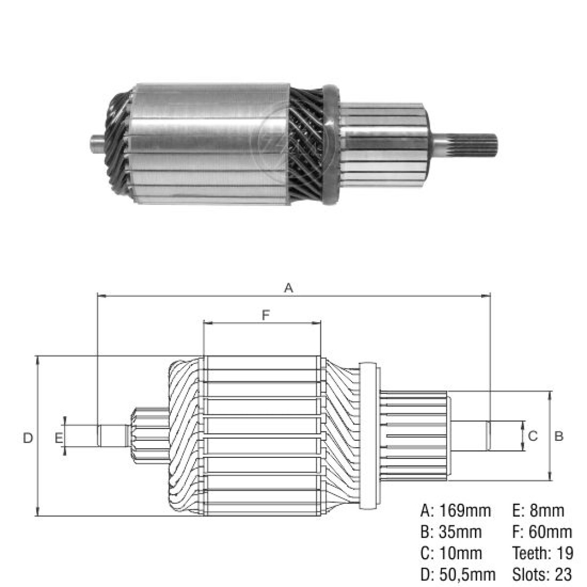 BOBINA ALTERNADOR ARRANQUE TOYOTA N. DENSO HILUX 23D19E167L EXT.50=TOYO.3067=IN.1140 ZM 