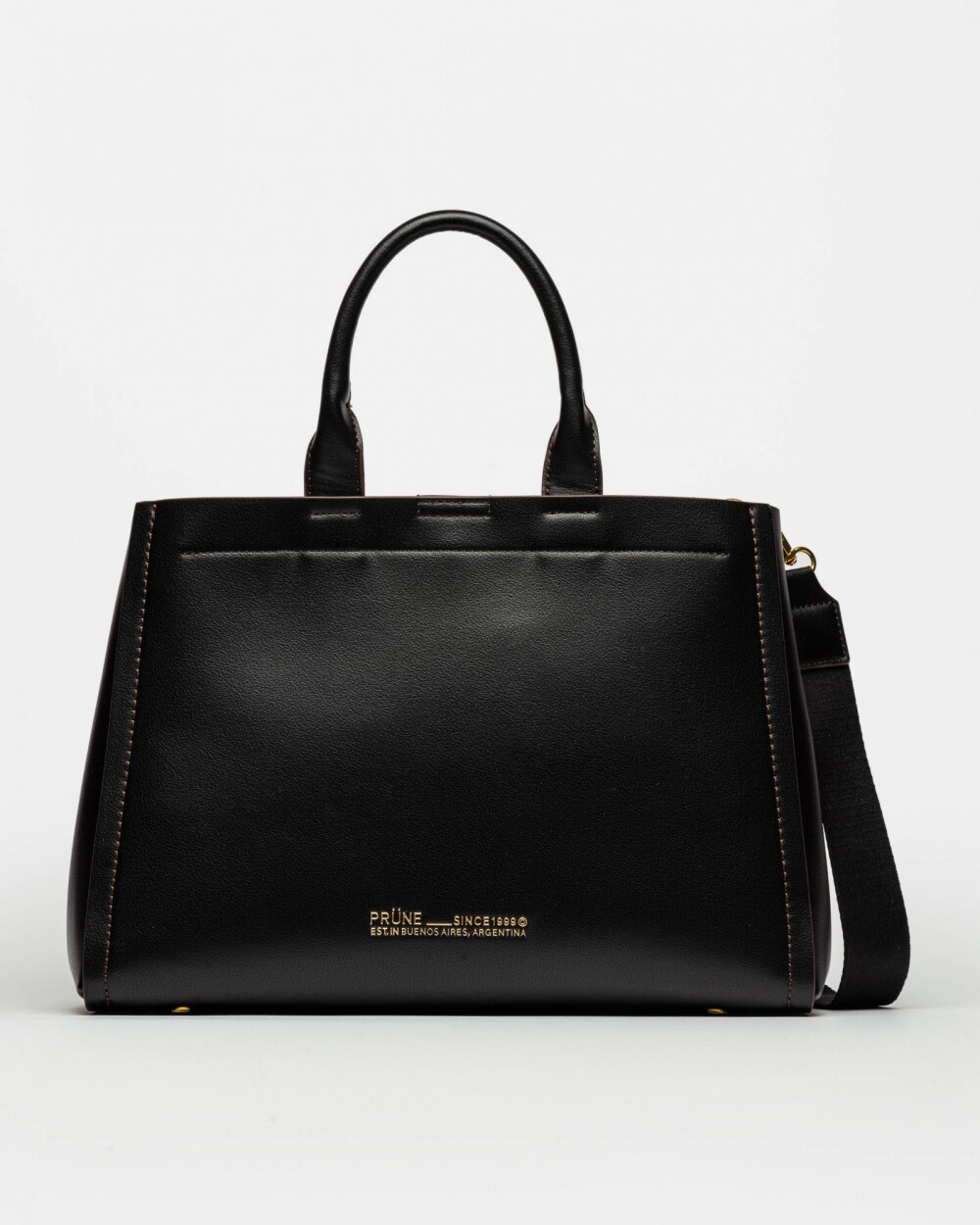 Cartera de Mano Anette Grande en Efecto Cuero Liso Negro