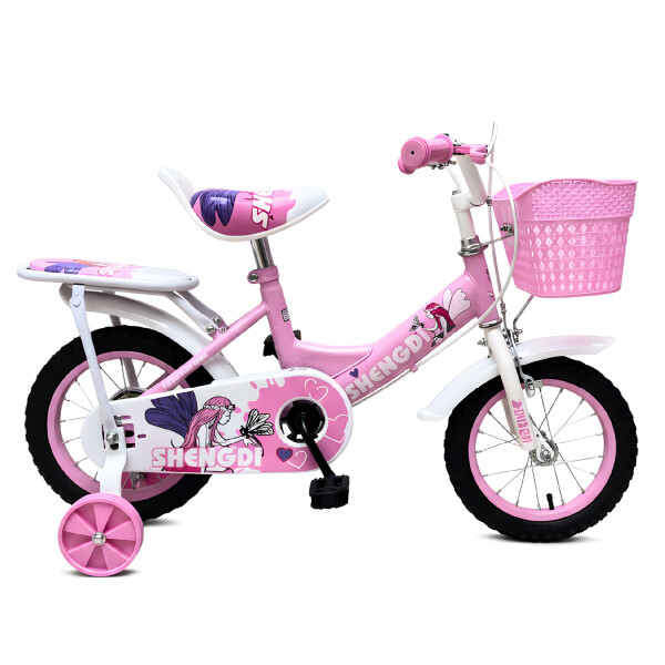 Bicicleta infantil Shengdi Rod 12 Canasto Parrilla Rueditas Color Rosa Claro