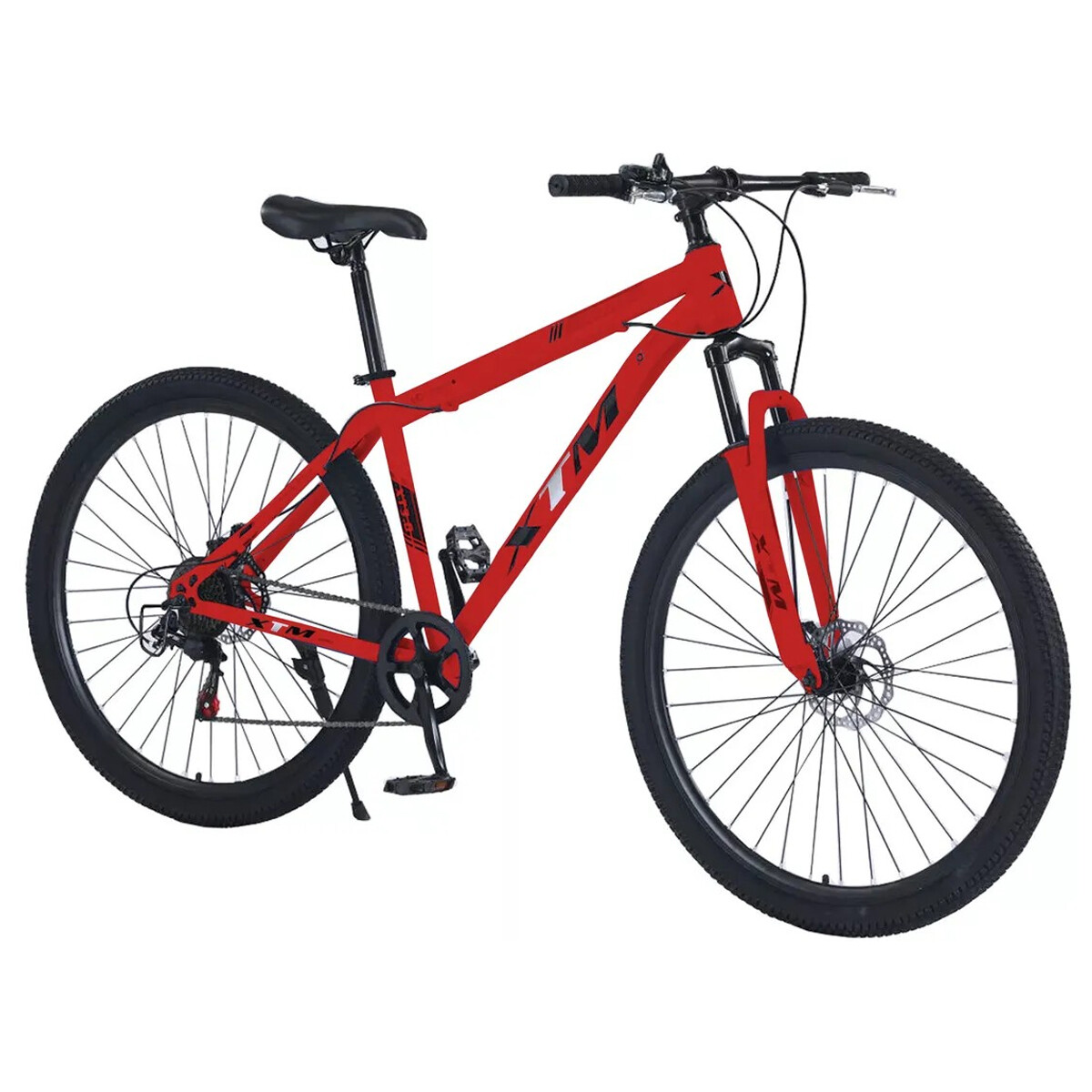 BICICLETA MONTAÑA RODADO 29 CON AMORTIGUADORES Y COMPONENTES SHIMANO - 7 CAMBIOS - ROJO 