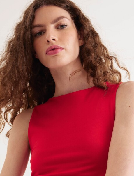 CAMISETA SIN MANGAS ASIMÉTRICA EN TEJIDO DE PUNTO ROJO