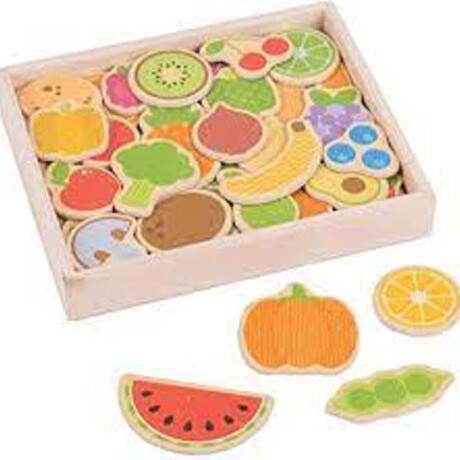 Imanes madera con caja Frutas y vegetales