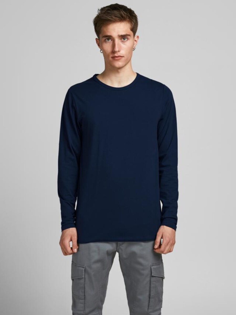 Camiseta manga larga de algodón regular fit - Navy Blue 