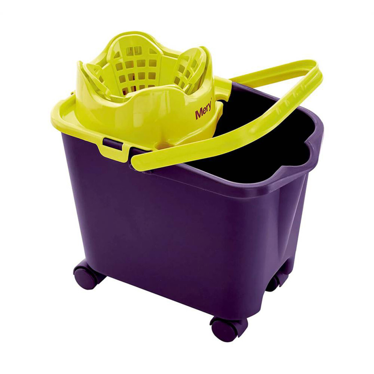 BALDE C/ESCURRIDOR Y RUEDAS 14L VIOLETA. 38x26x39CM 