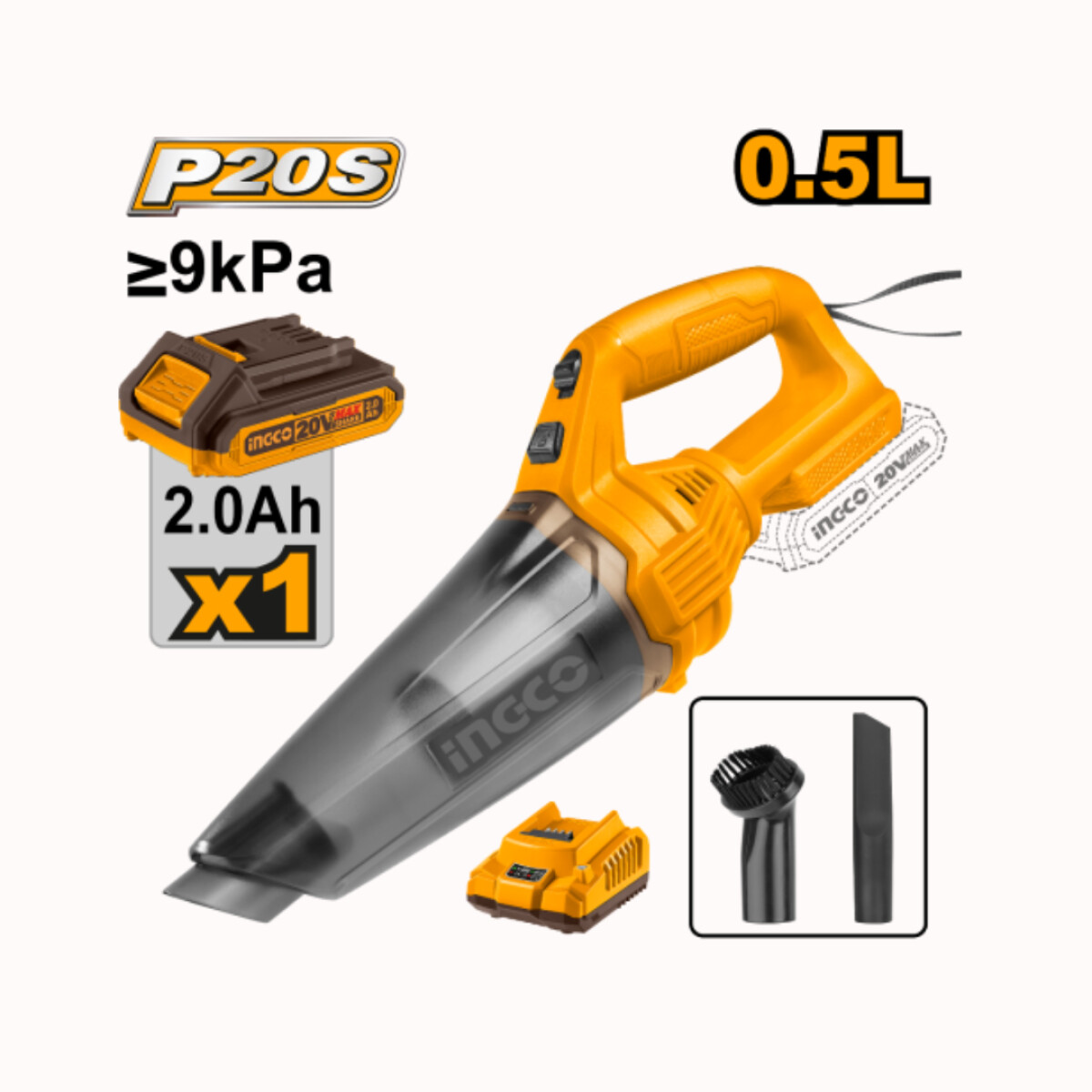 Aspiradora para Auto INGCO 20V P20S - Con Bateria y Cargador 