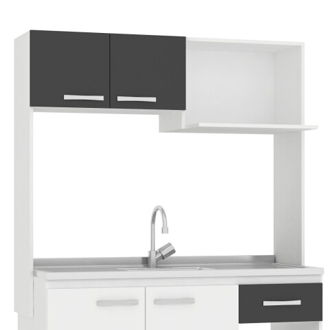 Kit de cocina compacta 4 puertas 1 cajón Patas Ajustables y Rieles Metálicos 122 x 52 x 187cm Blanco / Grafito