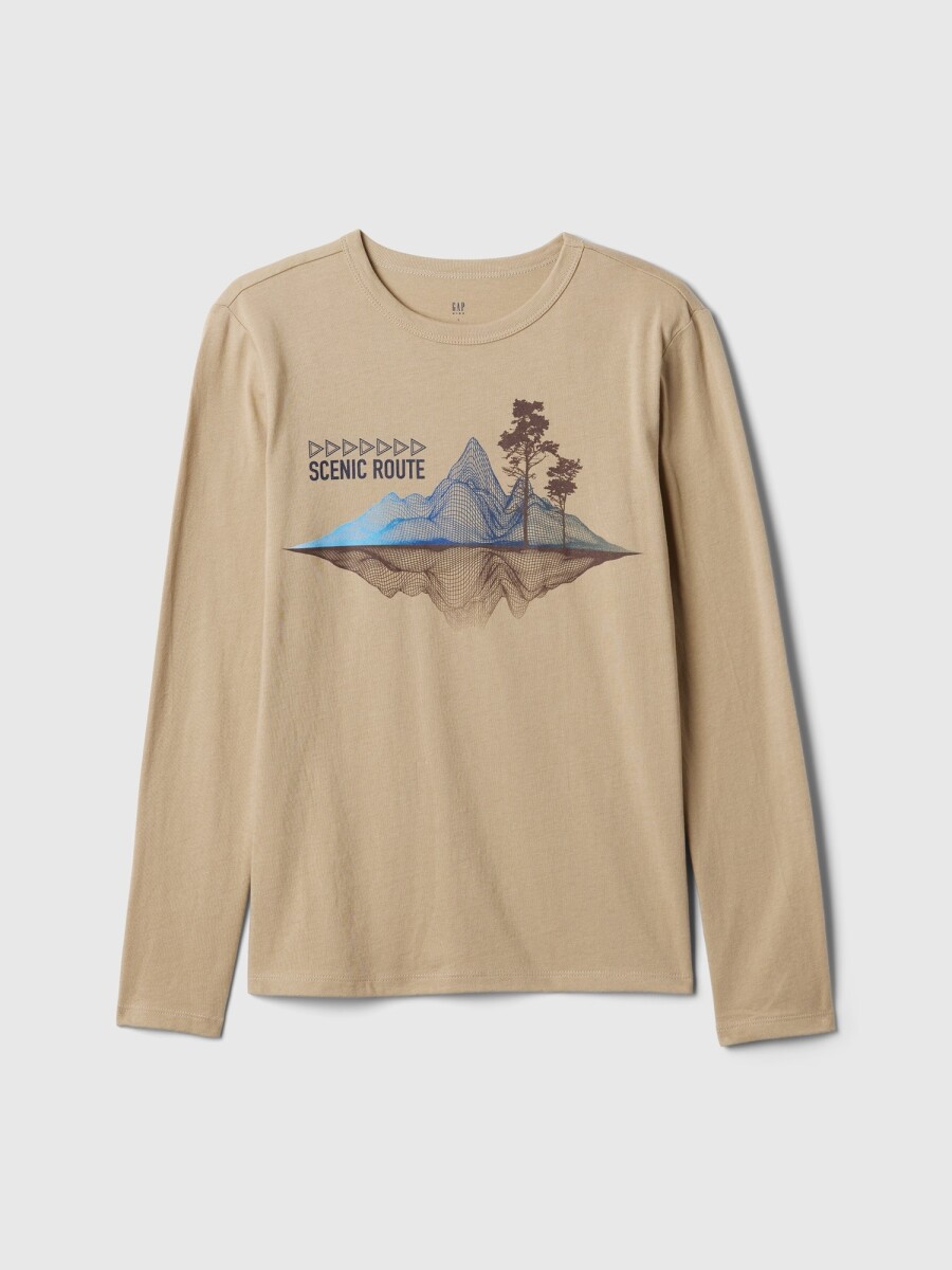 Remera Gráfico Manga Larga Niño - Khaki 