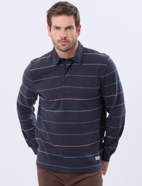 REMERA POLO RAYADA DE ALGODÓN Azul