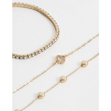 Set De Pulseras Flexibles Con Strass Dorado
