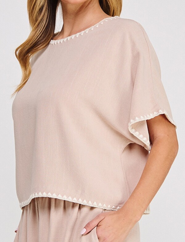 Blusa Lino Detalle Borado BEIGE