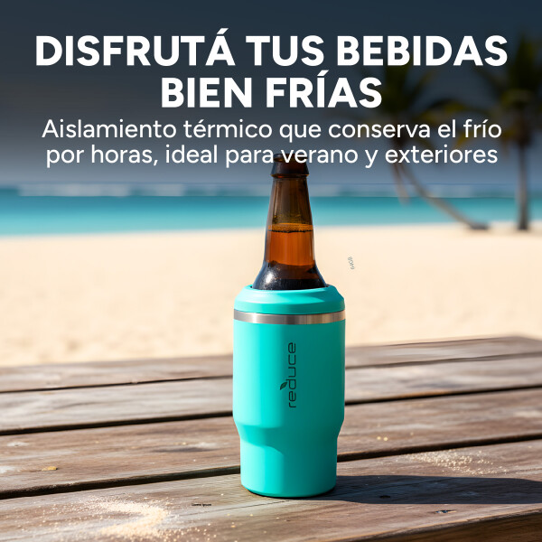 Vaso Térmico X4 Para Botella Lata Cerveza 360ml + Abridor Color Plateado