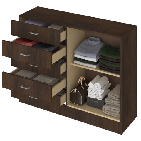 Comoda Cajonera para Dormitorio de 5 Cajones 2 Puertas y 1 Estante interno - FE - Marron Comoda Cajonera para Dormitorio de 5 Cajones 2 Puertas y 1 Estante interno - FE - Marron