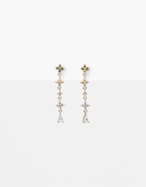 Aros Colgantes Largos Strass Aros Colgantes Con Cubic Zorconia - Dorado