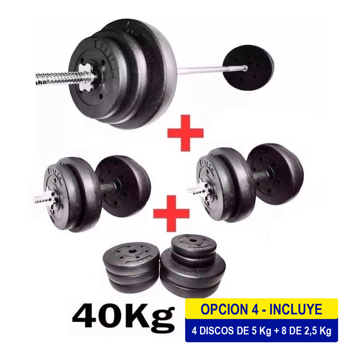Set 2 Mancuernas + Barra 1.5m + 40kg - Cmb001237 