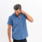 Camisa m/c lisa efecto lino azul