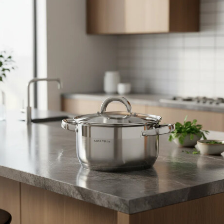 Olla Cacerola Con Tapa Vidrio 7.9L Acero Inoxidable D.26cm Plateado