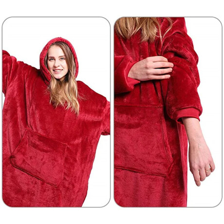 Buzo Canguro Oversize Manta Polar Afelpada Corderito Capucha Rojo
