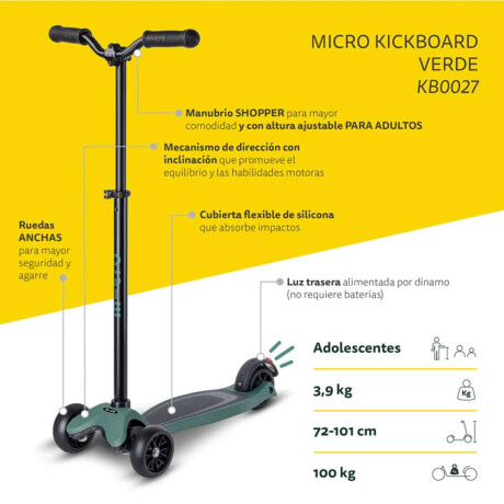 Monopatín Kickboard Reloaded Con Luz Dinamo Micro