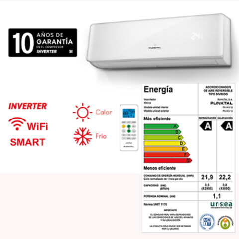 AIRE ACOND. PUNKTAL PK-INV12 -12000 BTU Inverter Smart Sin color