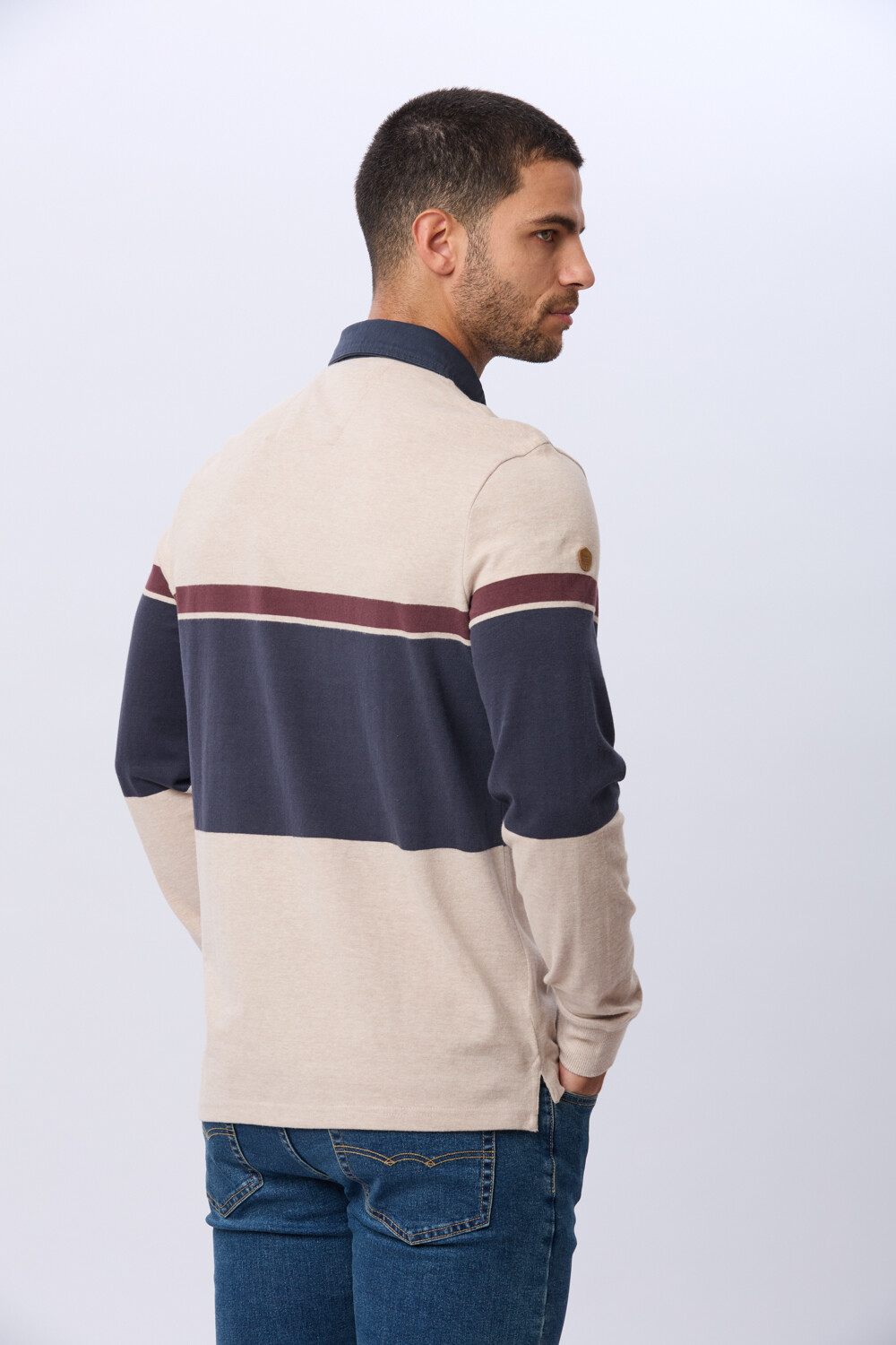 REMERA POLO RAYADA DE ALGODON Beige