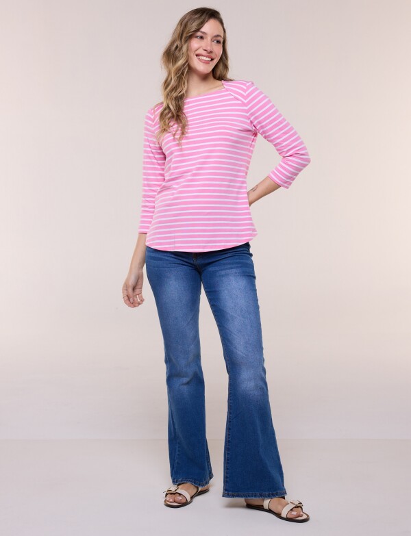 Remera Escote Bote Con Manga 3/4 Raglán ROSA/MULTI