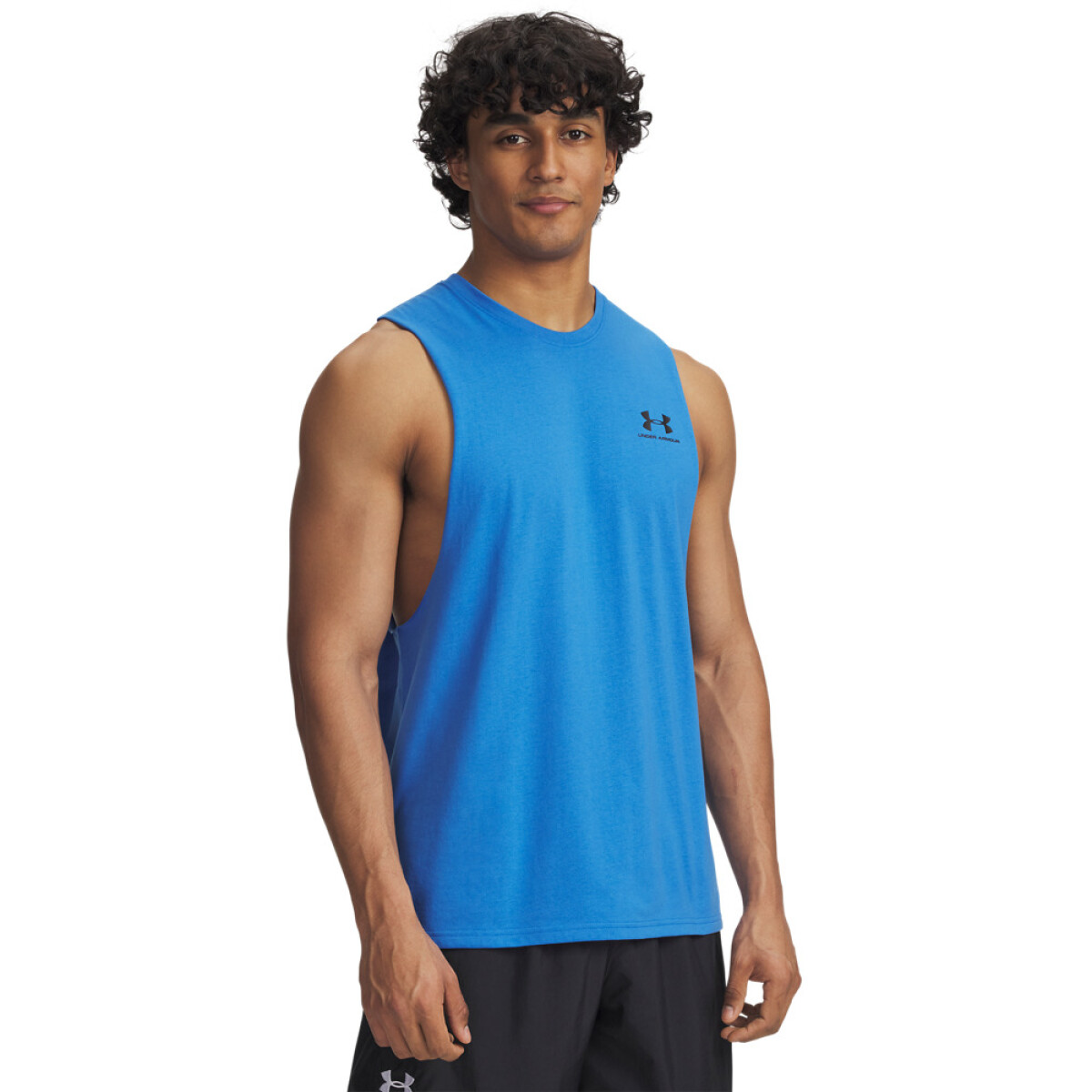 UA LEFT CHEST CUT OFF TANK-BLU - BLU-402 