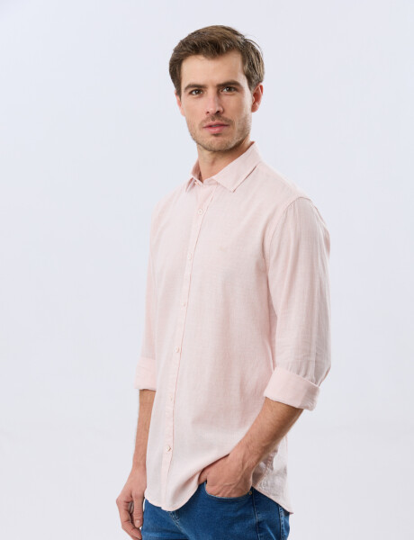 CAMISA DE LINO RAYADA Rosa