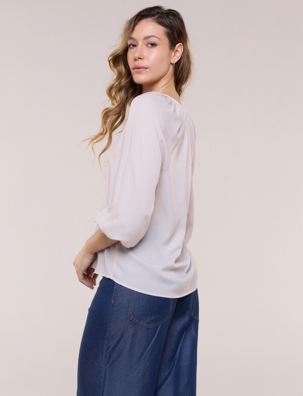 Blusa Gasa Escote V Manga 3/4 Abullonada BEIGE