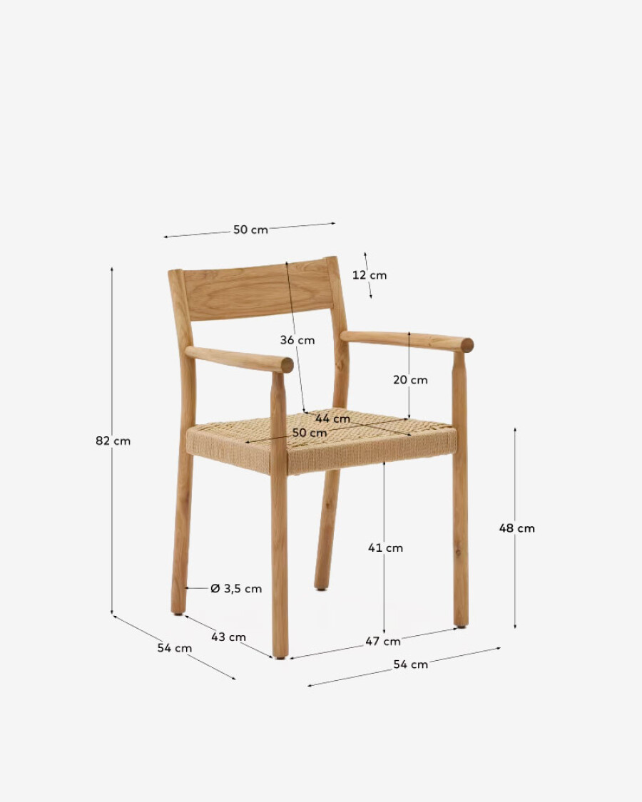 Silla Yalia de madera maciza de roble con acabado natural y asiento de cuerda FSC 100% Silla Yalia de madera maciza de roble con acabado natural y asiento de cuerda FSC 100%