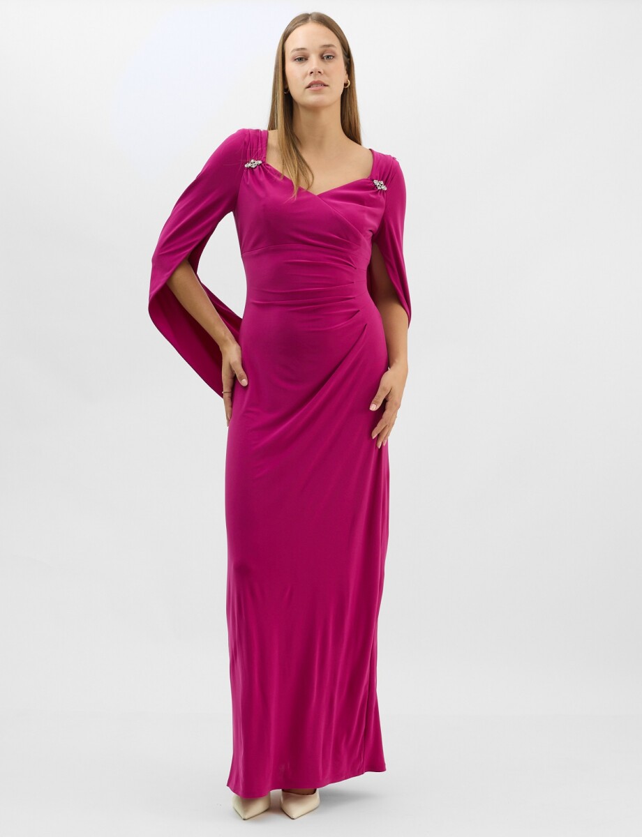 Vestido Largo Drapeado Efecto Capa - Fucsia 