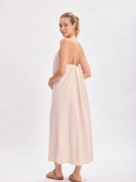Vestido largo con lino Beige