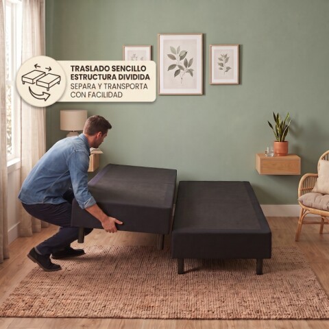 Base Box Sommier Tapizada Negra para Colchón 158x198x35 Doble