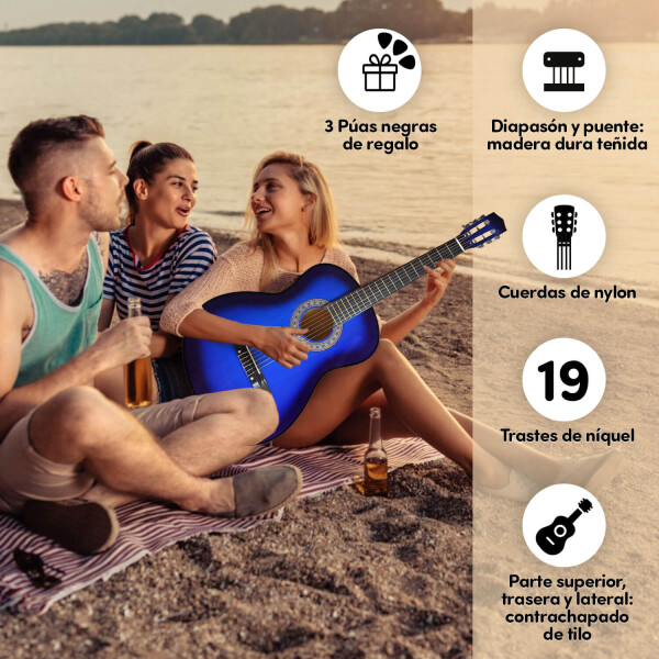 Guitarra Criolla Clasica Tamaño 4/4 39 Para diestros Con Estuche Funda Y Puas Imback Color Azul Guitarra Criolla Clasica Tamaño 4/4 39 Para diestros Con Estuche Funda Y Puas Imback Color Azul
