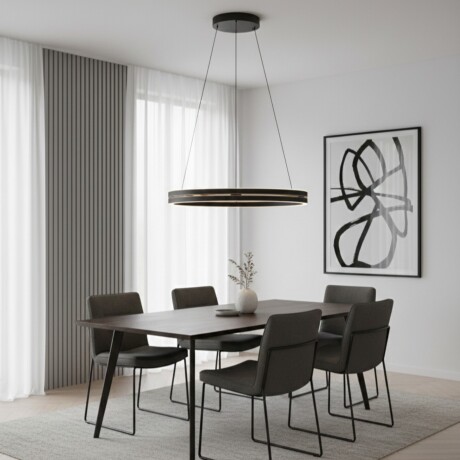 Colgante led anillo motorizado 44w 70cm a control remoto con varias funciones, Negro y madera Colgante led anillo motorizado 44w 70cm a control remoto con varias funciones, Negro y madera