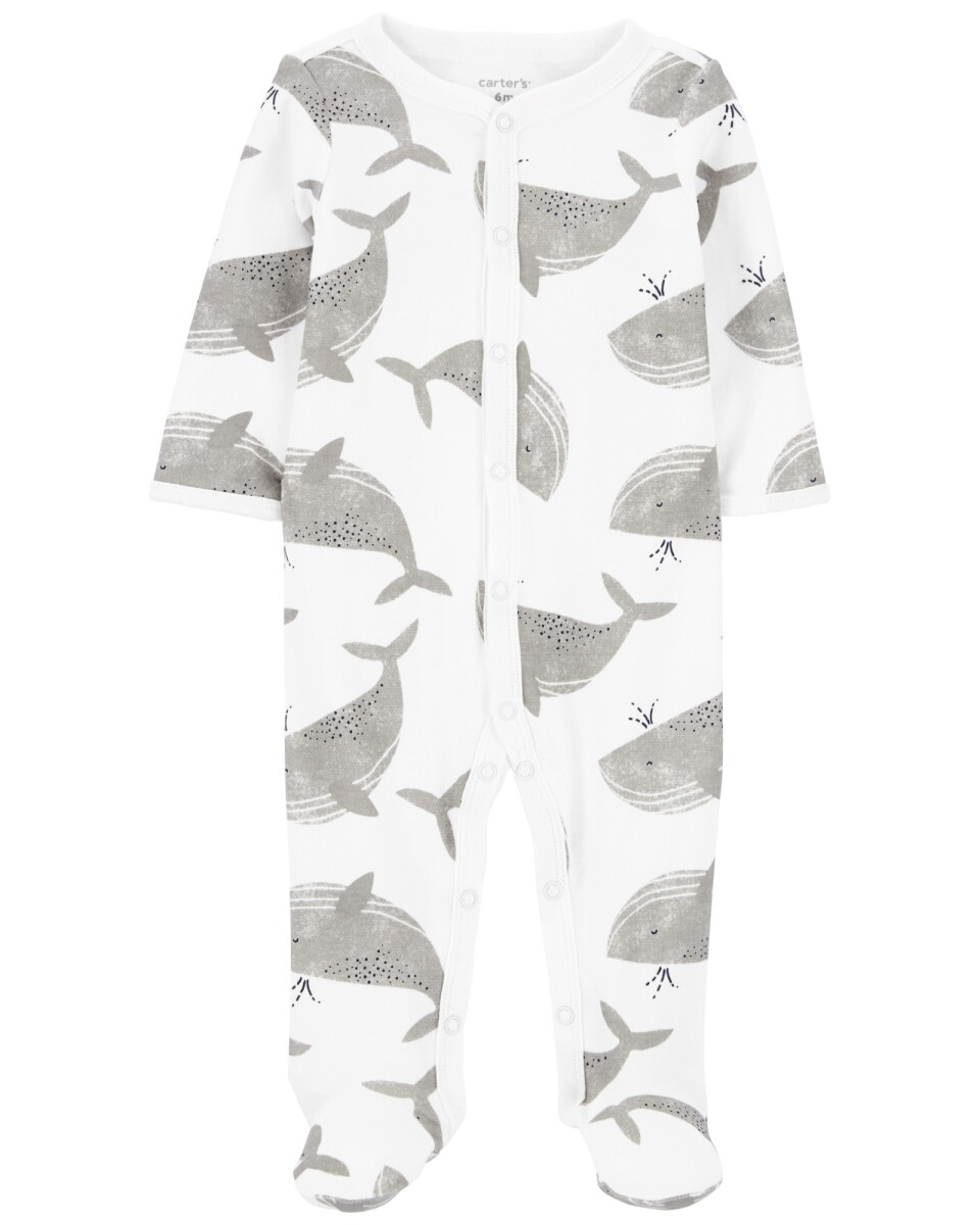 Pijama una pieza de algodón con pie y diseño ballena 