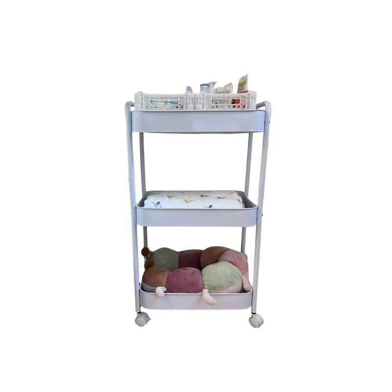 ZZ01 Carro Organizador Metálico 3 Estantes Y Ruedas 42x30x73cm - Blanco