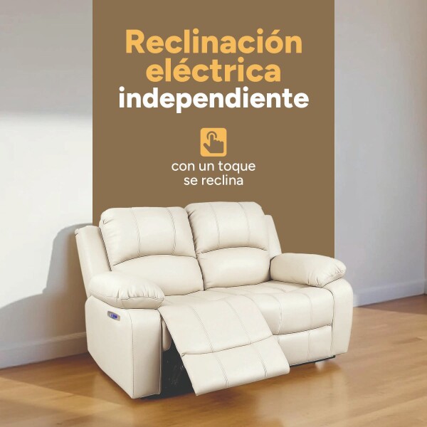 Sofá Sillón 2 Cuerpos Reclinable Masajeador Electrico Living Color Variante Crema