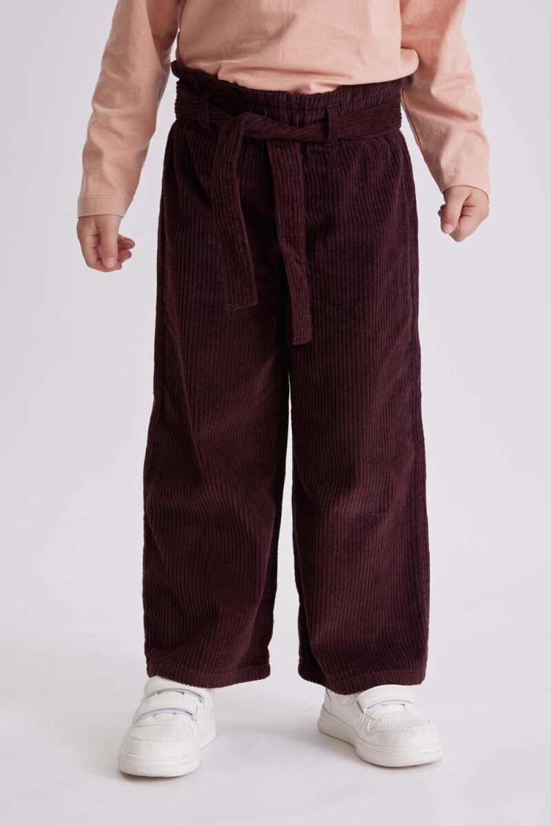 Pantalón ancho con lazo pana Bordo